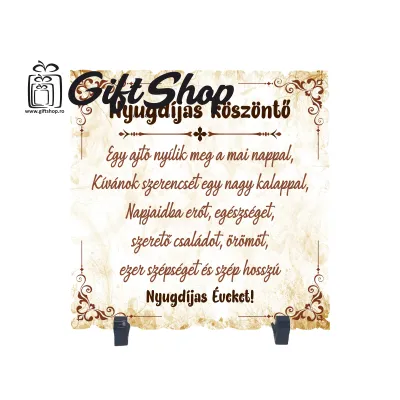 Nyugdijas koszonto, placheta cu mesaj